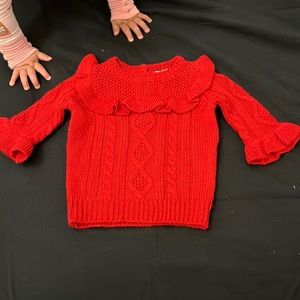 Janie and jack red cable knit ruffle sleeve holiday sweater